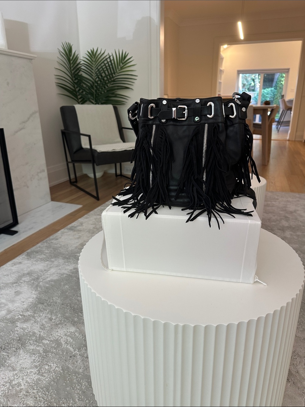 The Kooples Black Leather Fringe Shoulder Bag